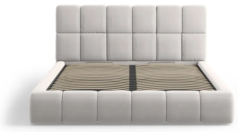 Világosszürke bársony kárpitozott ágyneműtartós franciaágy ágyráccsal 200x200 cm Bellis – Micadoni