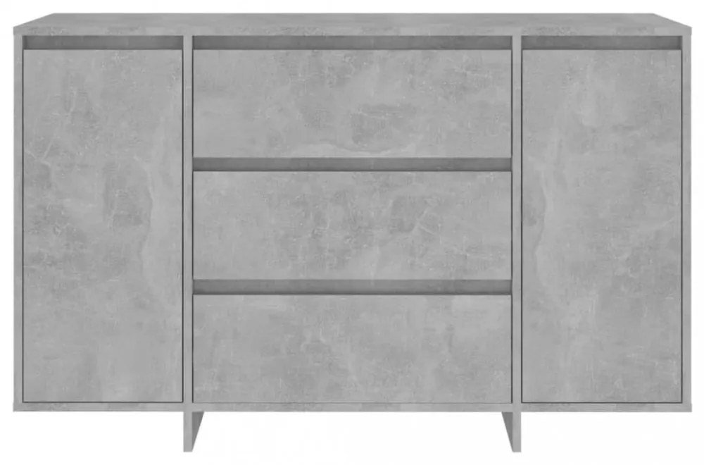 betonszürke szerelt fa tálalószekrény 3 fiókkal 120x41x75 cm