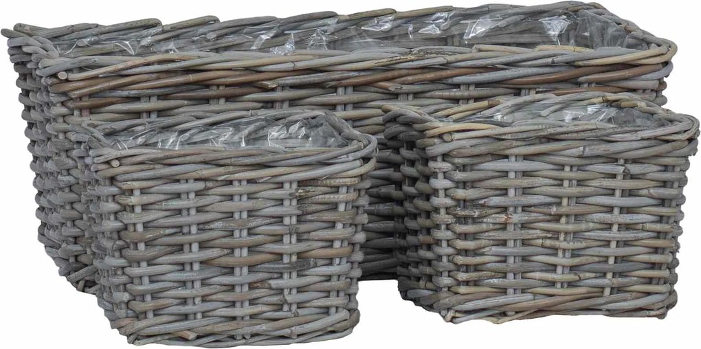 vidaXL Ültető Kosár tárolóval 3 pcs Szürke Kubu rattán
