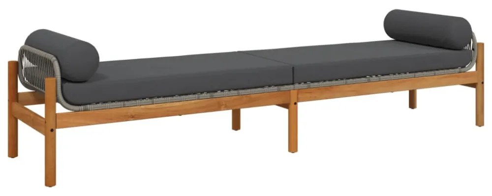 polyrattan akácfa kerti pad szürke párnával