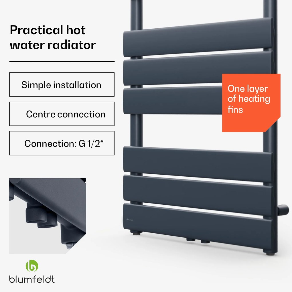 Blumfeldt Fairmont, 50 x 107, radiátor, 509 W, meleg víz, 4 törölközőtartó, 1/2"