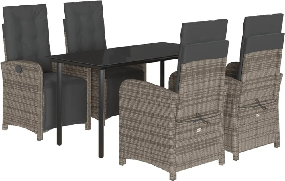 vidaXL 5 részes szürke polyrattan kerti étkezőgarnitúra párnával