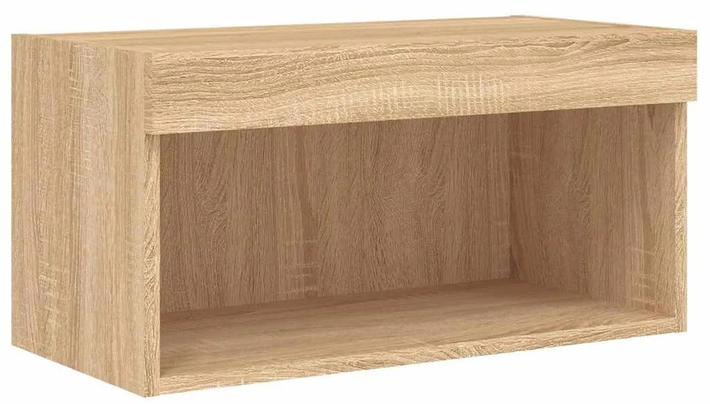 8 darab füstös tölgy színű szerelt fa TV-bútor LED-del