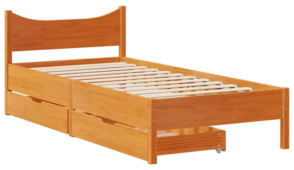 vidaXL viaszbarna tömör fenyőfa ágykeret fiókokkal 75 x 190 cm