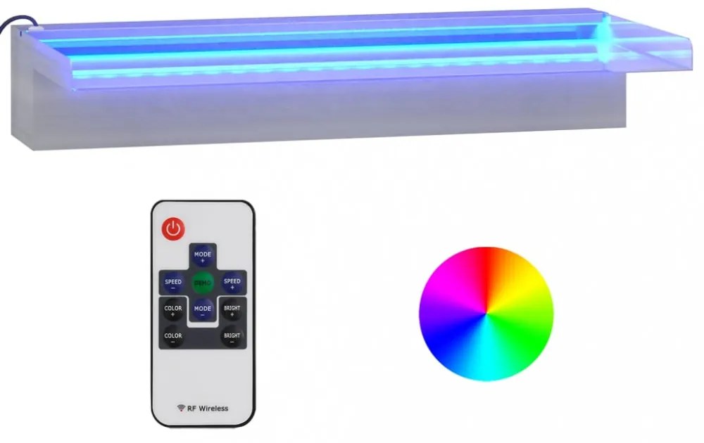 rozsdamentes acél vízeséskifolyó RGB LED-ekkel 45 cm