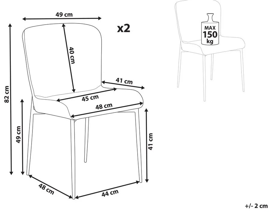 Tópszínű kárpitozott szék kétdarabos szettben ADA Beliani