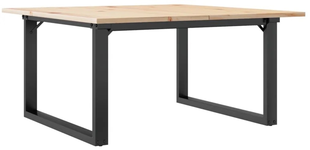 Tömör fenyőfa és acél dohányzóasztal O-vázzal 90x90x45 cm