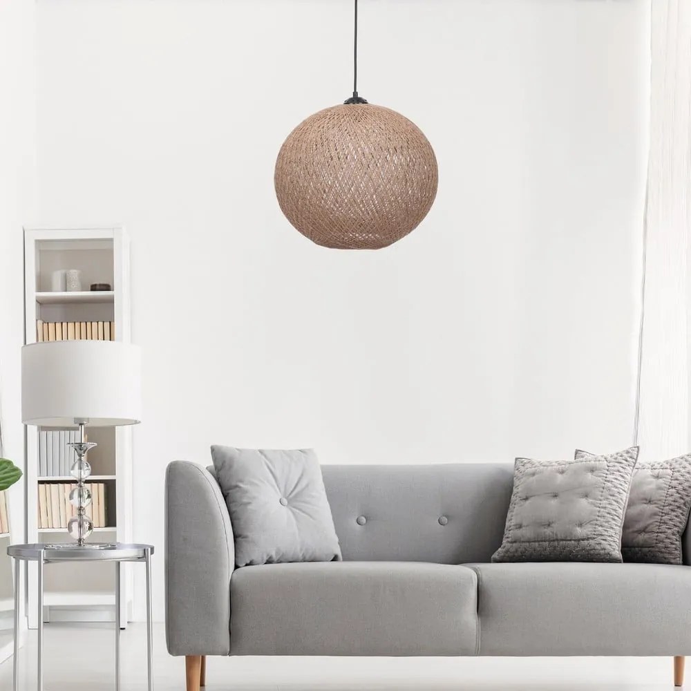 Bézs függőlámpa juta búrával ø 38 cm – Opviq lights