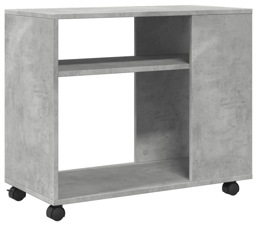 betonszürke szerelt fa kisasztal kerekekkel 70 x 35 x 60 cm