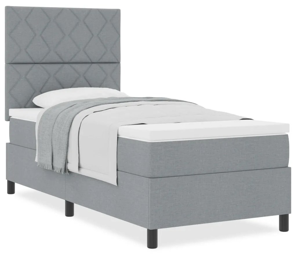 Box Spring Ágy Matraccal Világosszürke Egyszemélyes Szövet