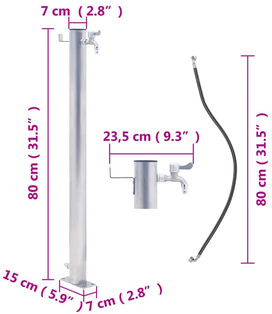 kerek rozsdamentes acél kerti oszlop típusú vízcsap 80 cm