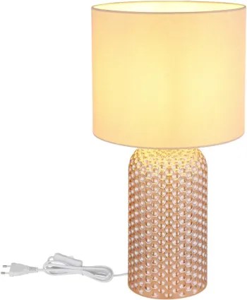 Globo 21735CH Asztali lámpa, üveg pezsgő színű, textil pezsgő színű, kábel PVC fehér, billenőkapcsoló a kábelen, ø: 265mm, M: 500mm, kábel hossza 1300mm, 1x E27 60W 230V izzó nélkül