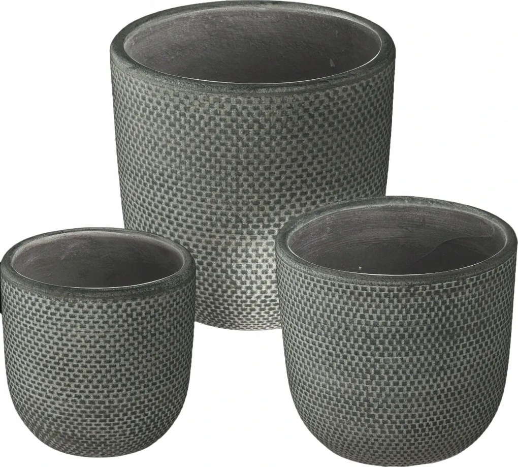 Weave virágcserép szett sötétszürke, 3 darabos, három különböző méretben