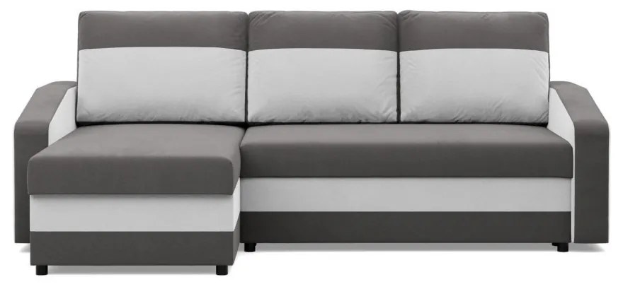 Hewlet sarokkanapé, 1 ágyneműtartóval, szövet anyag, univerzális oldal, bonell töltet, szürke - fehér