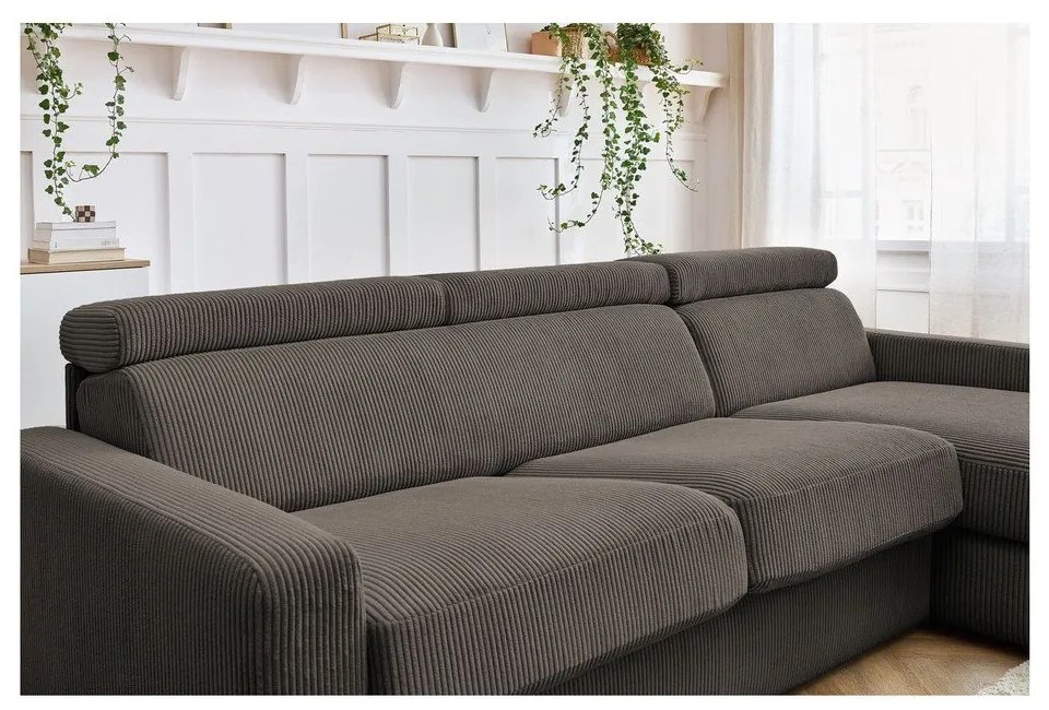 Szürkésbarna kordbársony kinyitható sarokkanapé (variálható) Monaco – Bobochic Paris