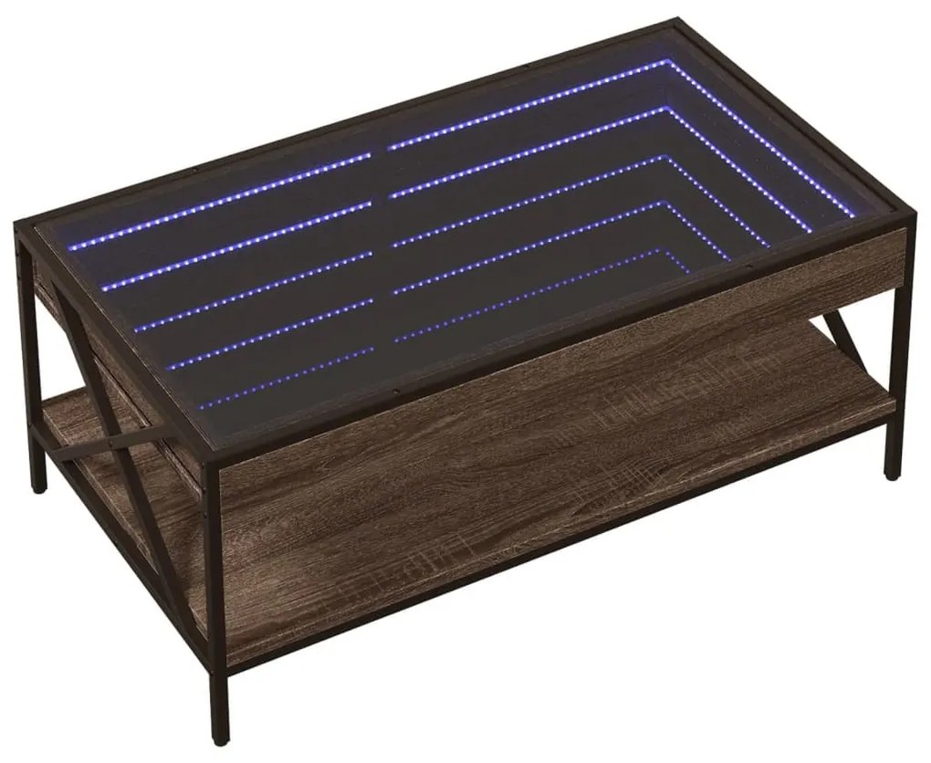 barna tölgy végtelen hatású LED-es dohányzóasztal 90x50x38 cm