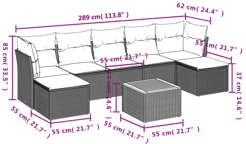 8 részes fekete polyrattan kerti ülőgarnitúra párnákkal