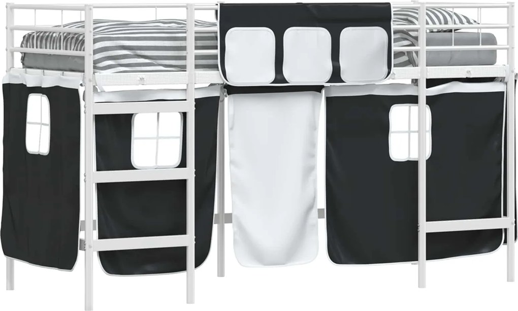 vidaXL Gyerek Loft Ágykeret Függönyökkel Fehér és fekete 74,5 x 190 cm