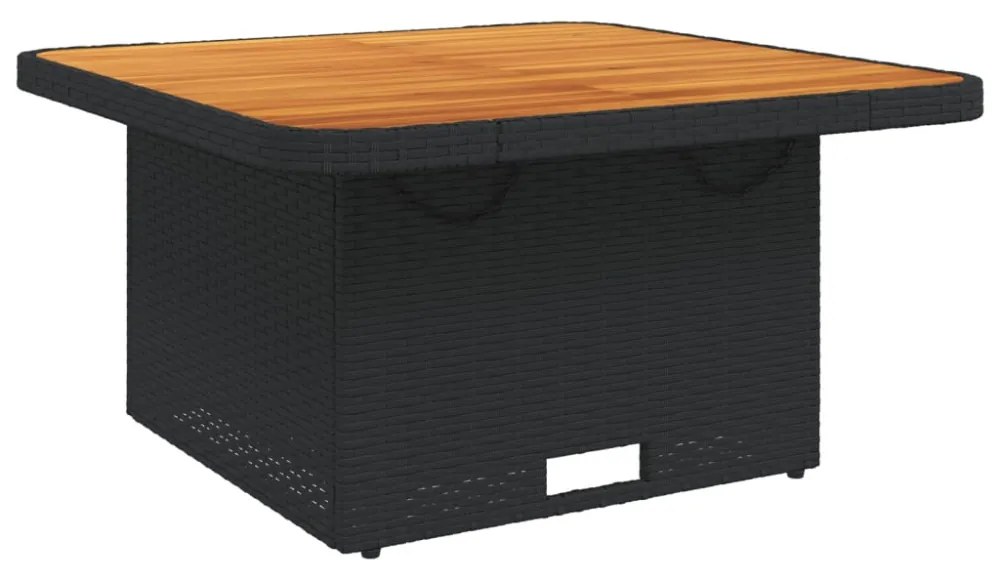 fekete polyrattan és akácfa kerti asztal 80 x 80 x 71 cm