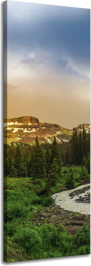 Vászonkép Ösvény a hegyek között Erdő Fák Nap 40x120 cm