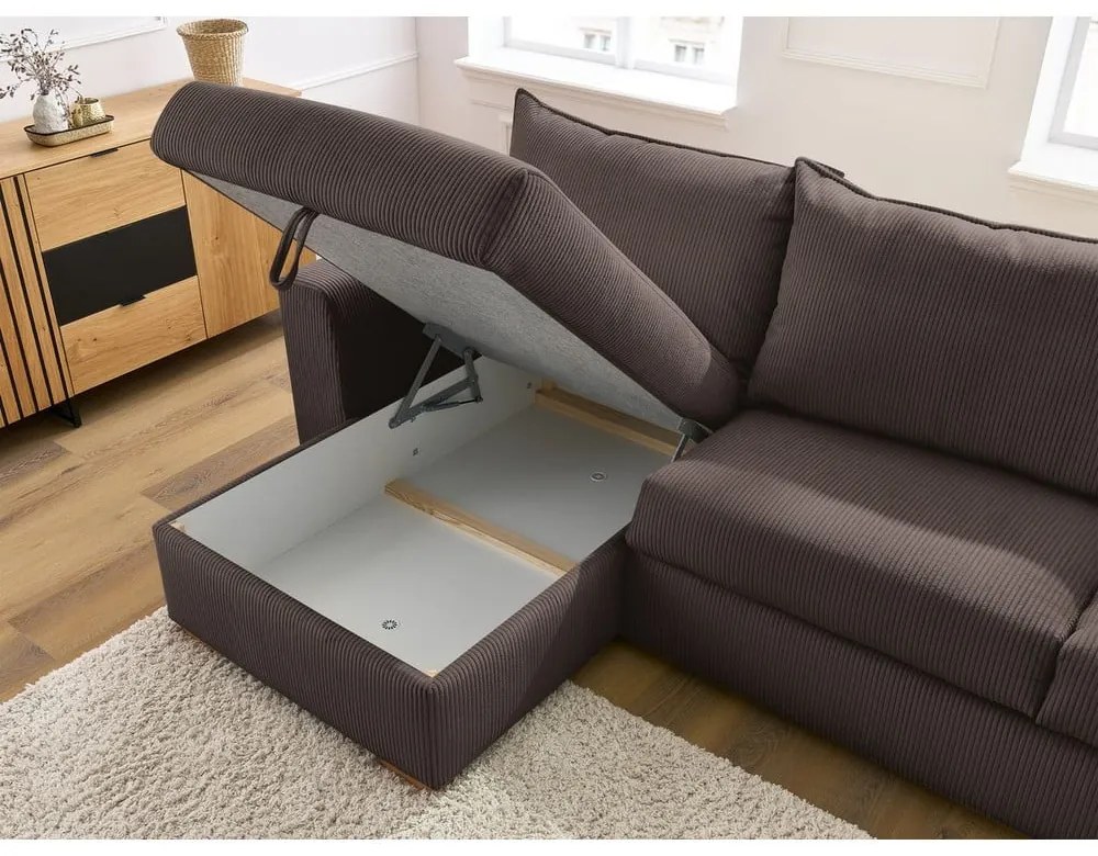 Barna kordbársony kinyitható sarokkanapé (variálható) Augustin – Bobochic Paris