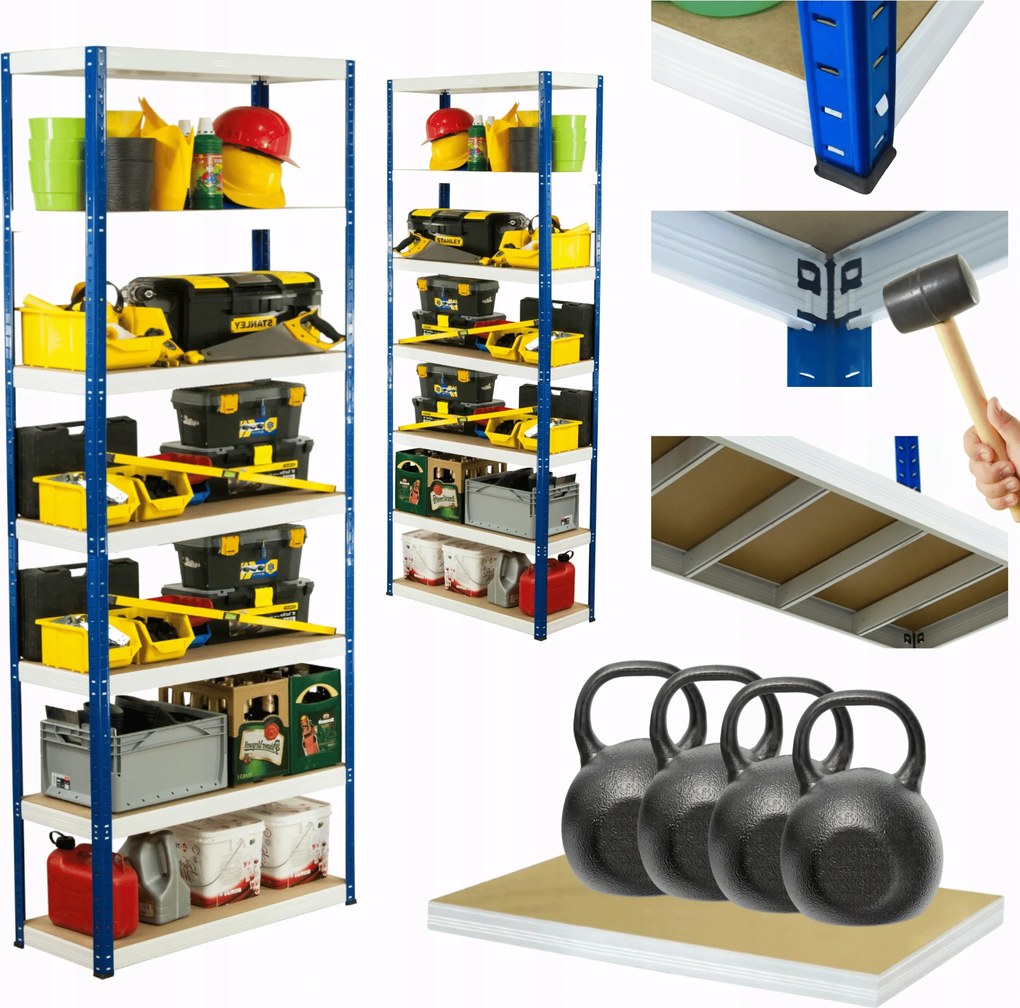 Tárolószekrény fém állvány Helios 270x90x35cm 7Px400kg Tömör Magas