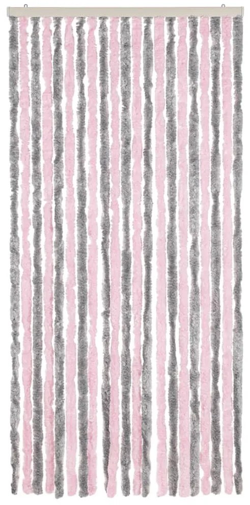 ezüstszürke és rózsaszín zsenília rovarfüggöny 90 x 220 cm