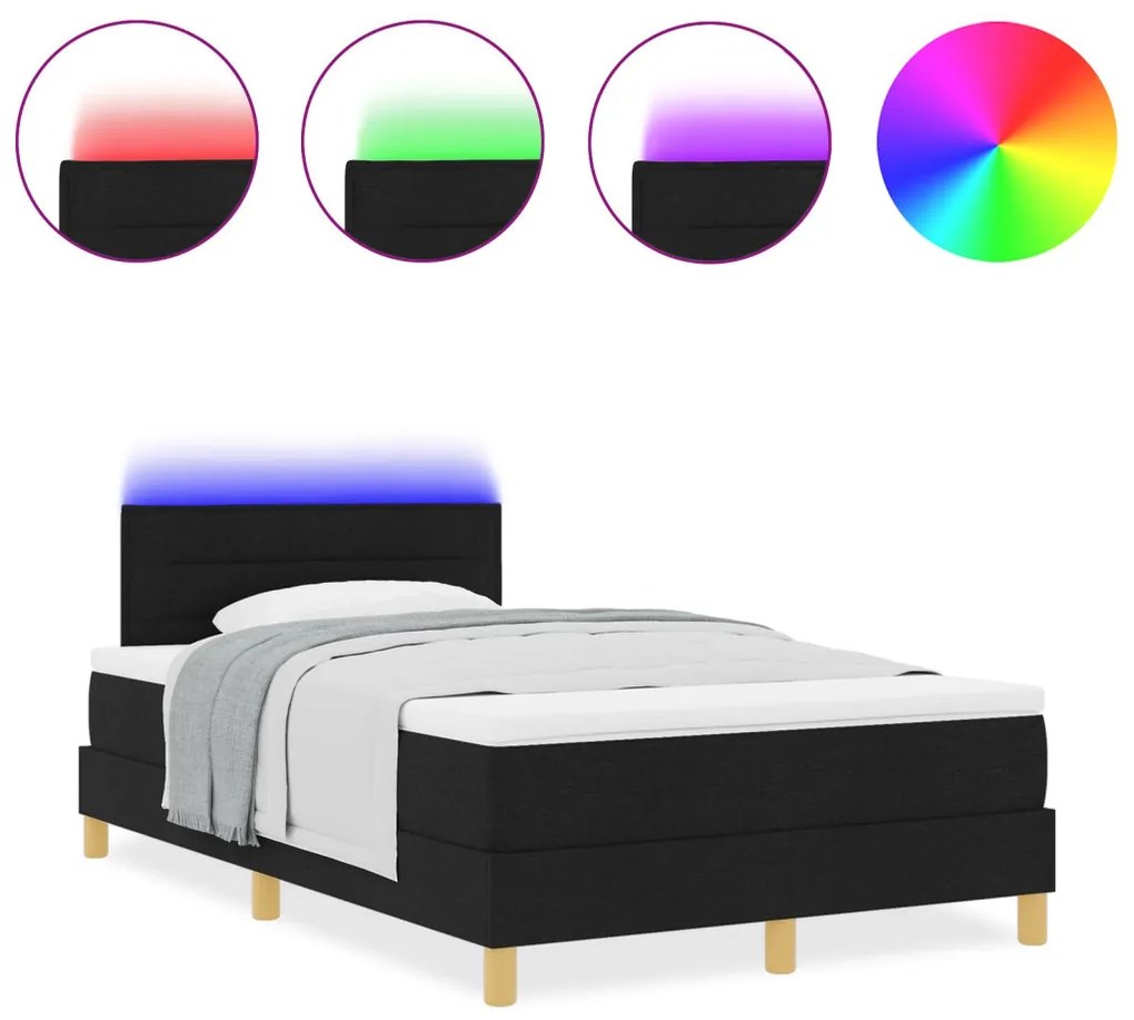 vidaXL LED Box Spring Ágy matracmal Fekete 120 x 200 cm szövet