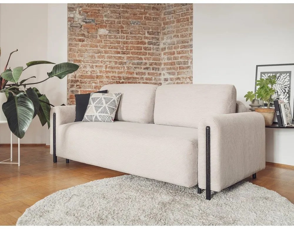 Bézs kordbársony kinyitható-tárolóhelyes kanapé 244 cm Arcadova – ELTAP