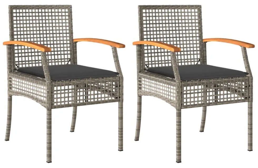 2 db szürke polyrattan és akácfa kerti szék párnákkal