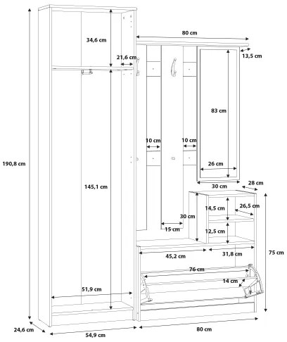 Előszobafal tükörrel KAVI, artisan tölgy