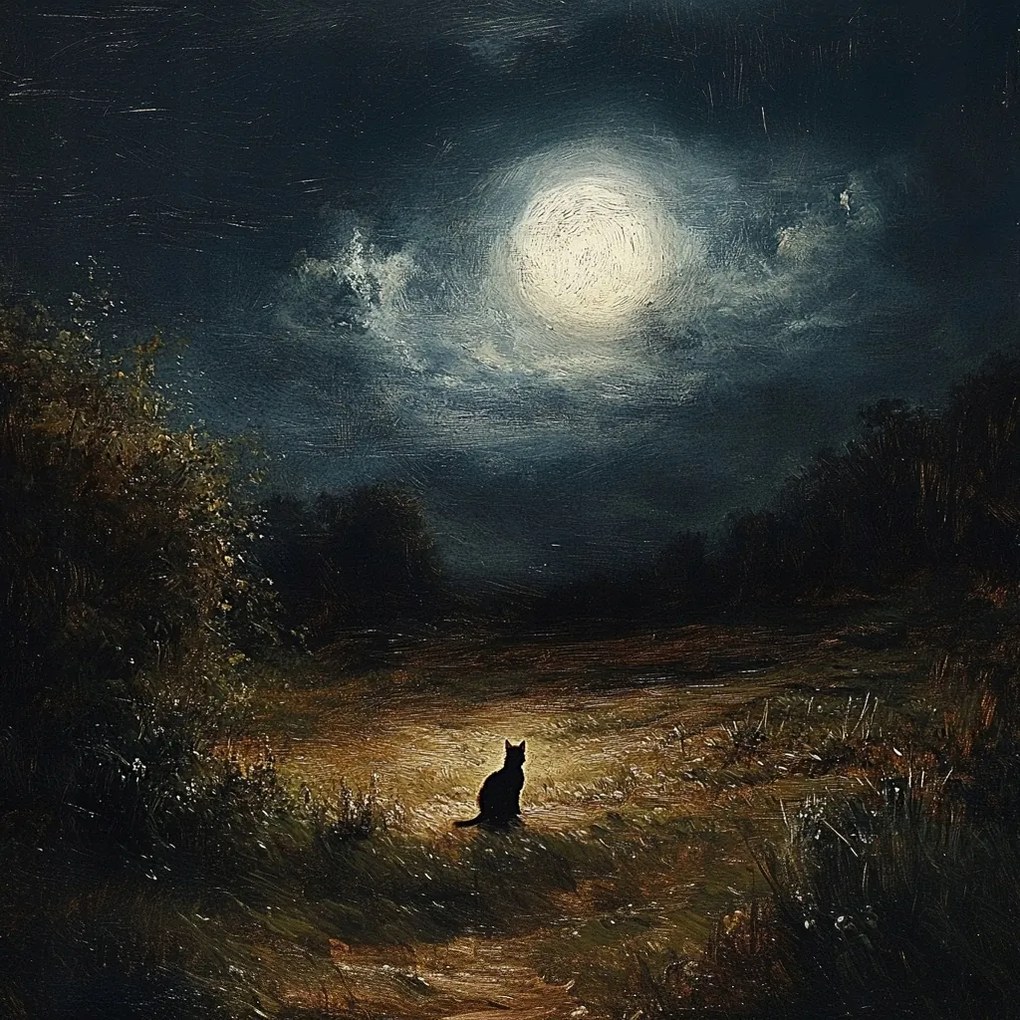 Vászonkép Canvas Nokturn Éjszaka Telihold Rét Fekete Macska 80x80