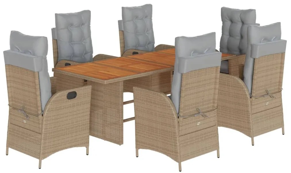 7 részes vegyes bézs polyrattan kerti étkezőgarnitúra párnákkal