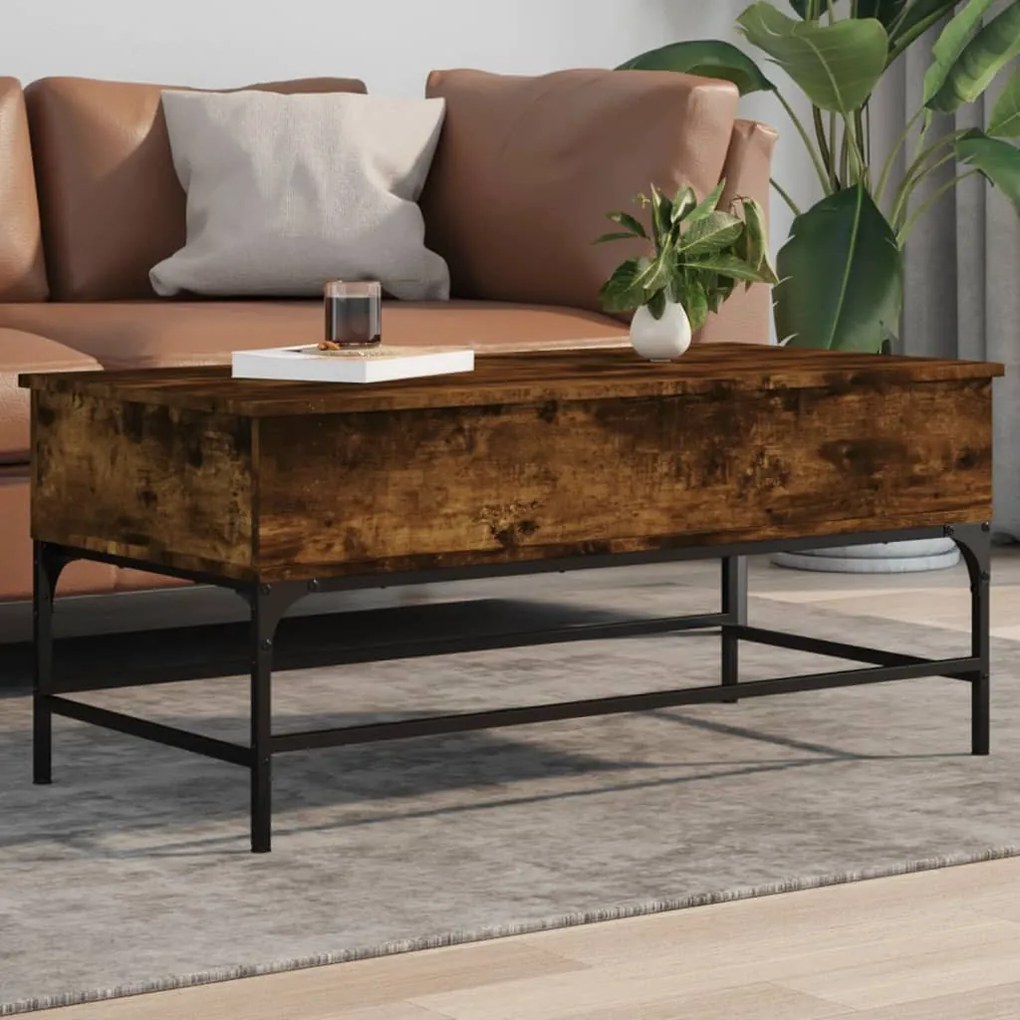 Füstös tölgy szerelt fa és fém dohányzóasztal 100 x 50 x 45 cm