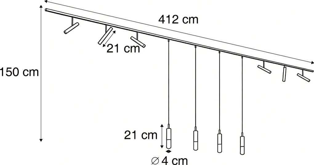 Modern fekete sínrendszer 6 spotlámpával és 4 függőlámpával, sötét bronz színben, 1 fázisú - Slimline Avery Loyce
