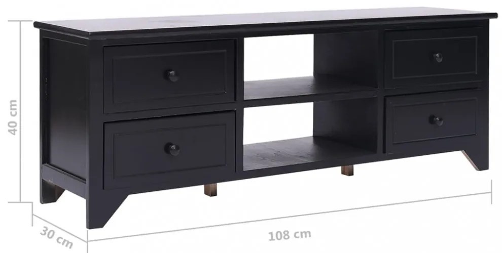 fekete tömör császárfa TV-szekrény 108 x 30 x 40 cm