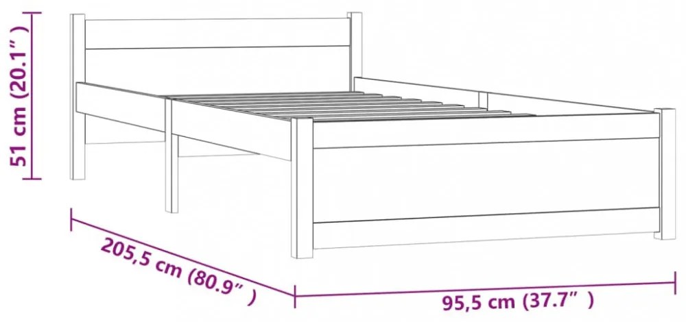fekete tömör fa ágykeret 90x200 cm