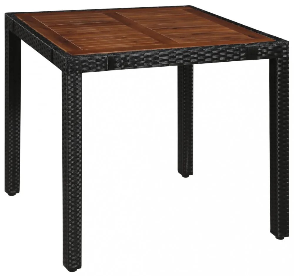 5 darabos fekete kültéri polyrattan és akácfa étkezőszett