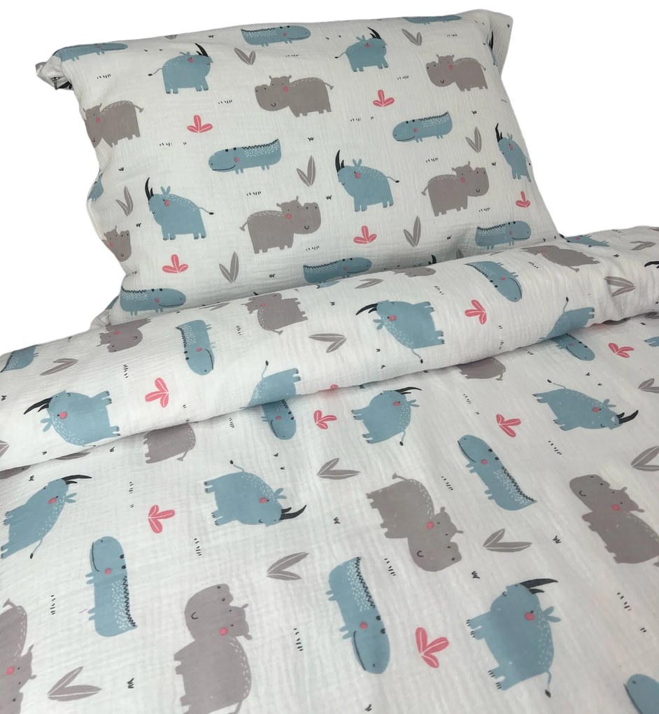 Muszlin baba ágynemű ANIMAL 90x135cm Ágynemű mérete: 90x135 cm, A csomag tartalma: Készletcsomagolás