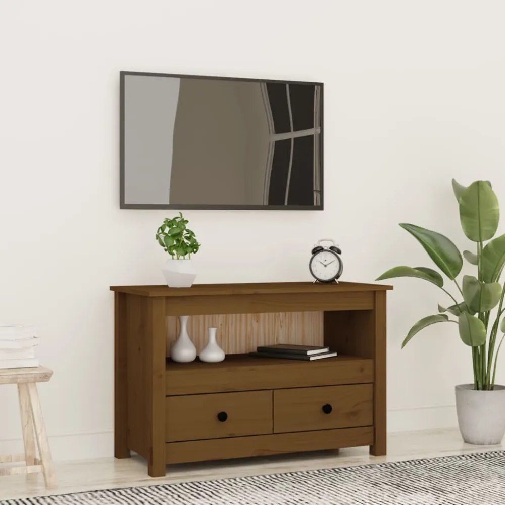 mézbarna tömör fenyőfa TV-szekrény 79 x 35 x 52 cm