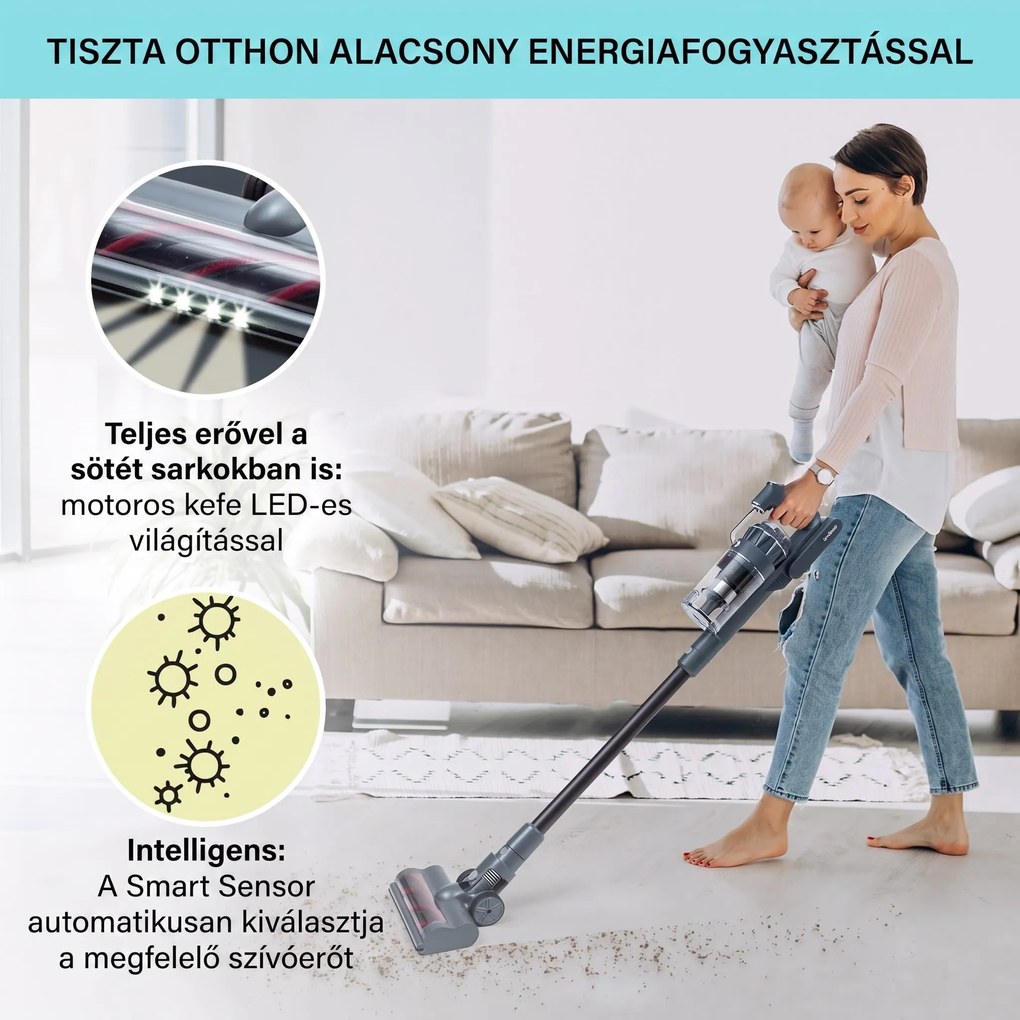 Klarstein LARMA, porszívó, vezeték nélküli, zsák nélküli, maximális üzemidő 45 perc, LED