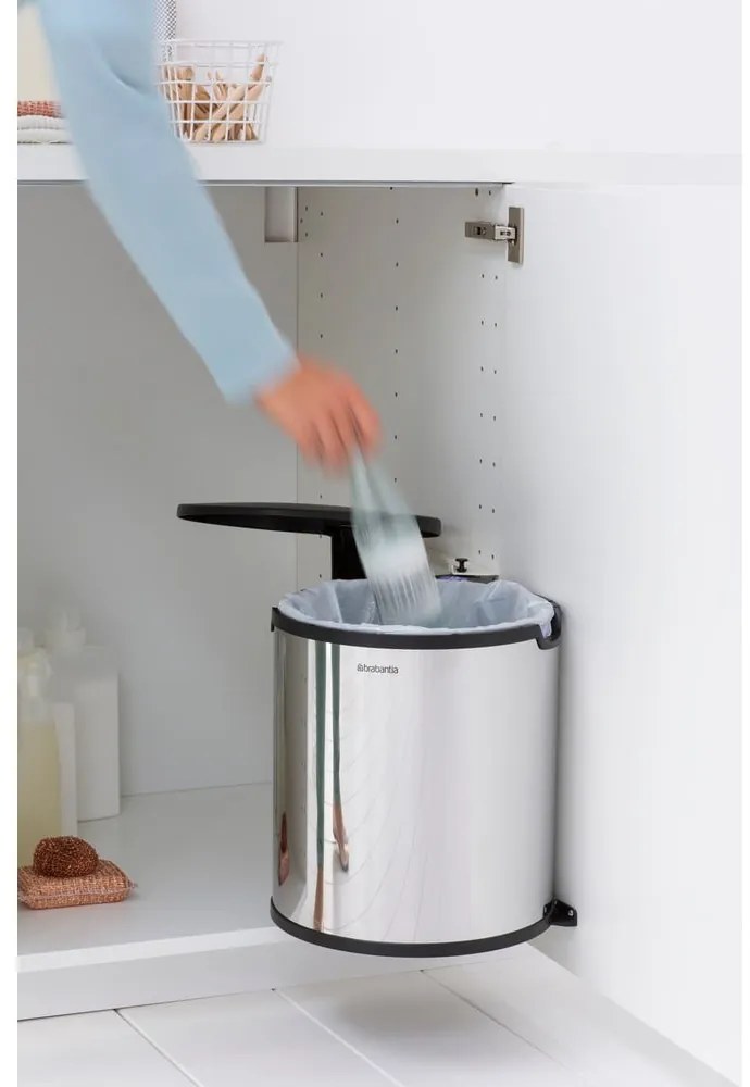Fényes ezüstszínű acél beépíthető szemetes 15 l – Brabantia