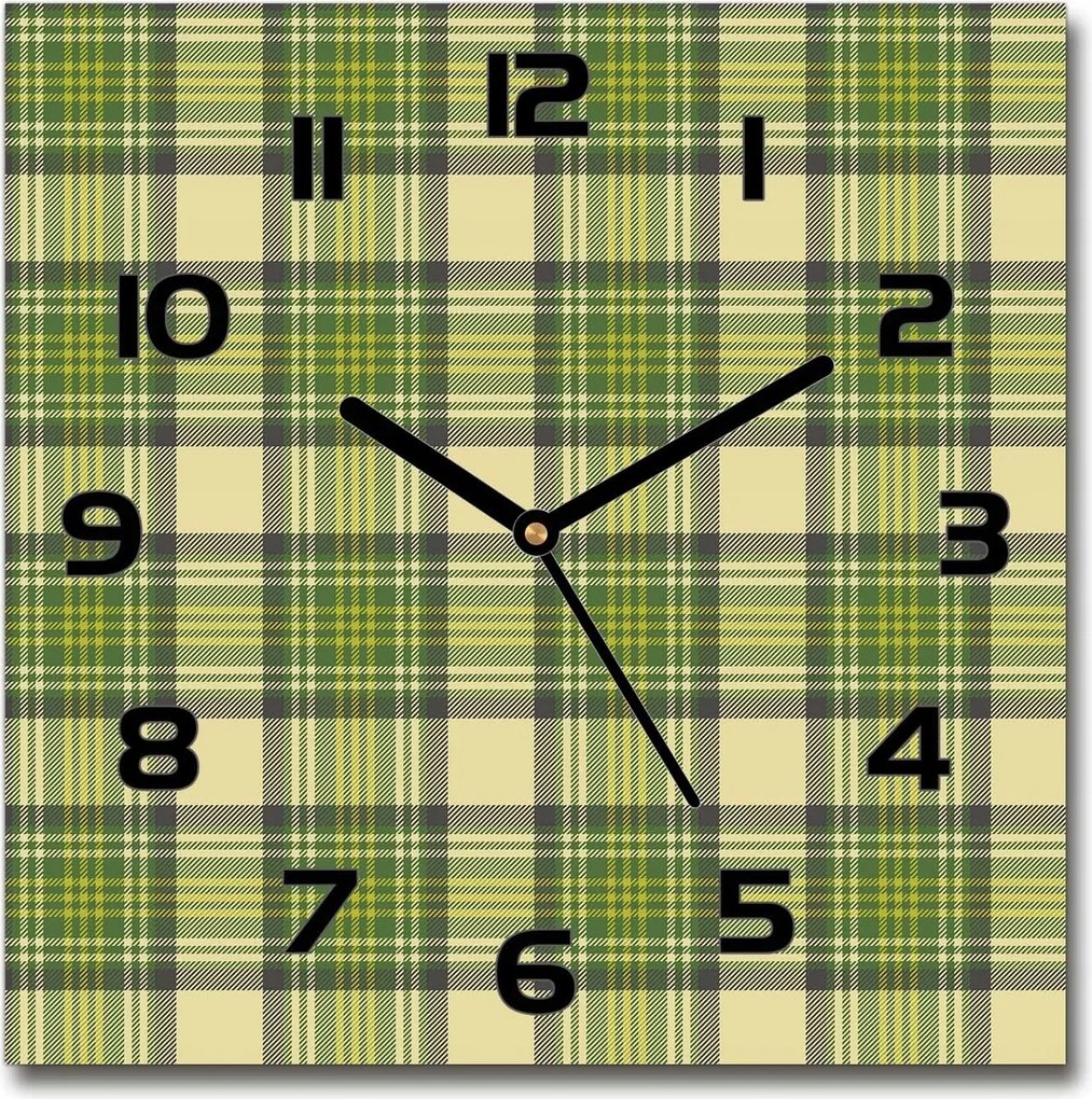 Csendes üveg falióra Zöld kockás 30x30 cm