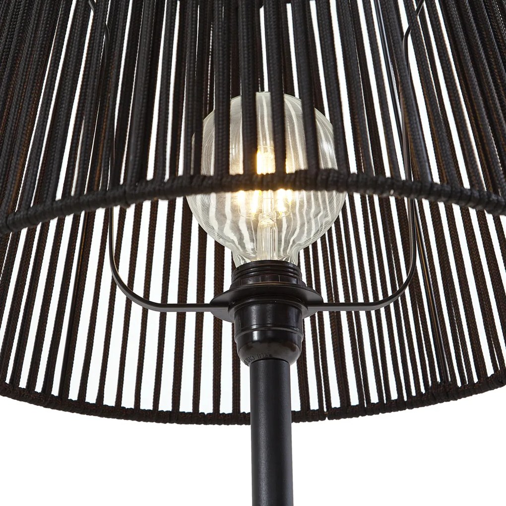 Kültéri állólámpa fekete, fekete kötélárnyékolóval IP44 - Virginia Jayla