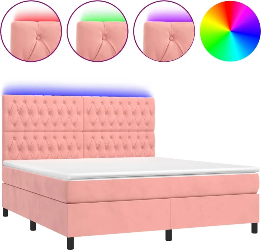 vidaXL rózsaszín bársony rugós és LED-es ágy matraccal 160x200 cm