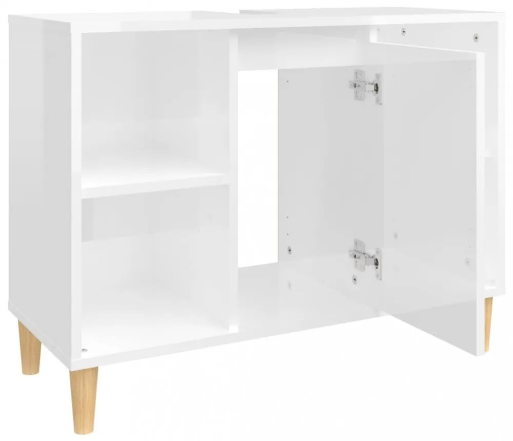 magasfényű fehér szerelt fa mosdószekrény 80 x 33 x 60 cm
