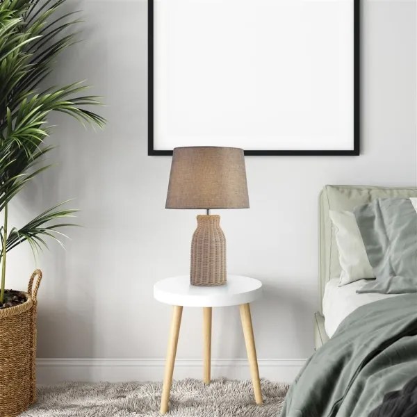 Searchlight EU60090WH - Asztali lámpa LIDO 1xE14/7W/230V rattan/szürke