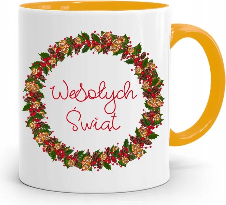 Sárga Karácsonyi Bögre Mikulásra, fényképes nyomtatással