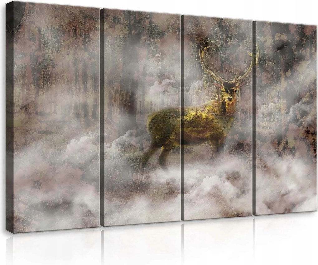 Vászonkép 120x80 Szarvas köd erdő természet misztika nyugalom rejtély állatok