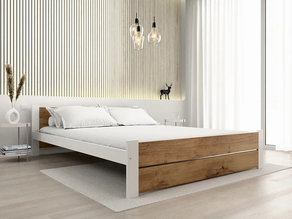 IKAROS DOUBLE ágy 140 x 200 cm, tölgy artisan/fehér Ágyrács: Lamellás ágyrács, Matrac: Sommera 18 cm matrac